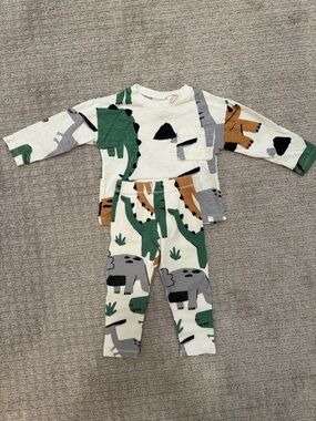 Zara Toddler Unisex Dinosaur Ribbed Long Sleeve with Pants Matching Set 12M